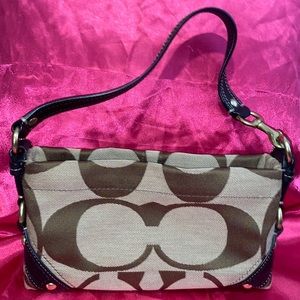 Authentic Coach Carly Signature Khaki Jacquard Mini Baguette